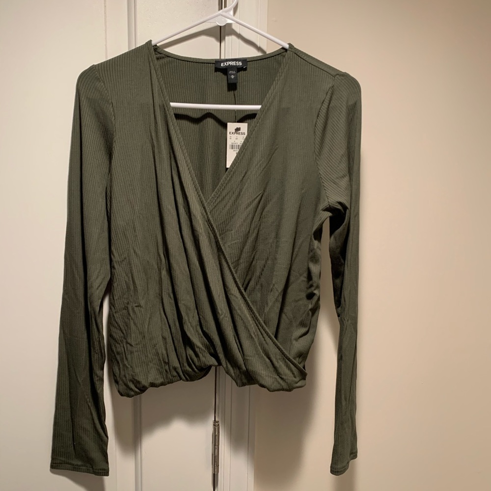 Long Sleeve Olive Green Crop Top